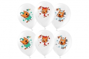 Три кота белые шары из латекса с надписью Ура